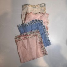 Vintage Crochet Lace Tatting Trim Handkerchief Set Pastel Cottagecore Bridal