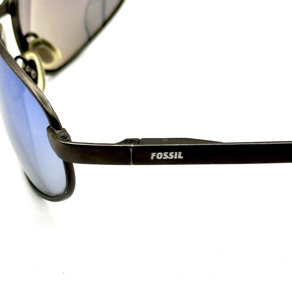 Fossil Designer Oval Sunglasses Blue Gradient Mirror Lens & Brushed Metal Frame - Image 4 of 4