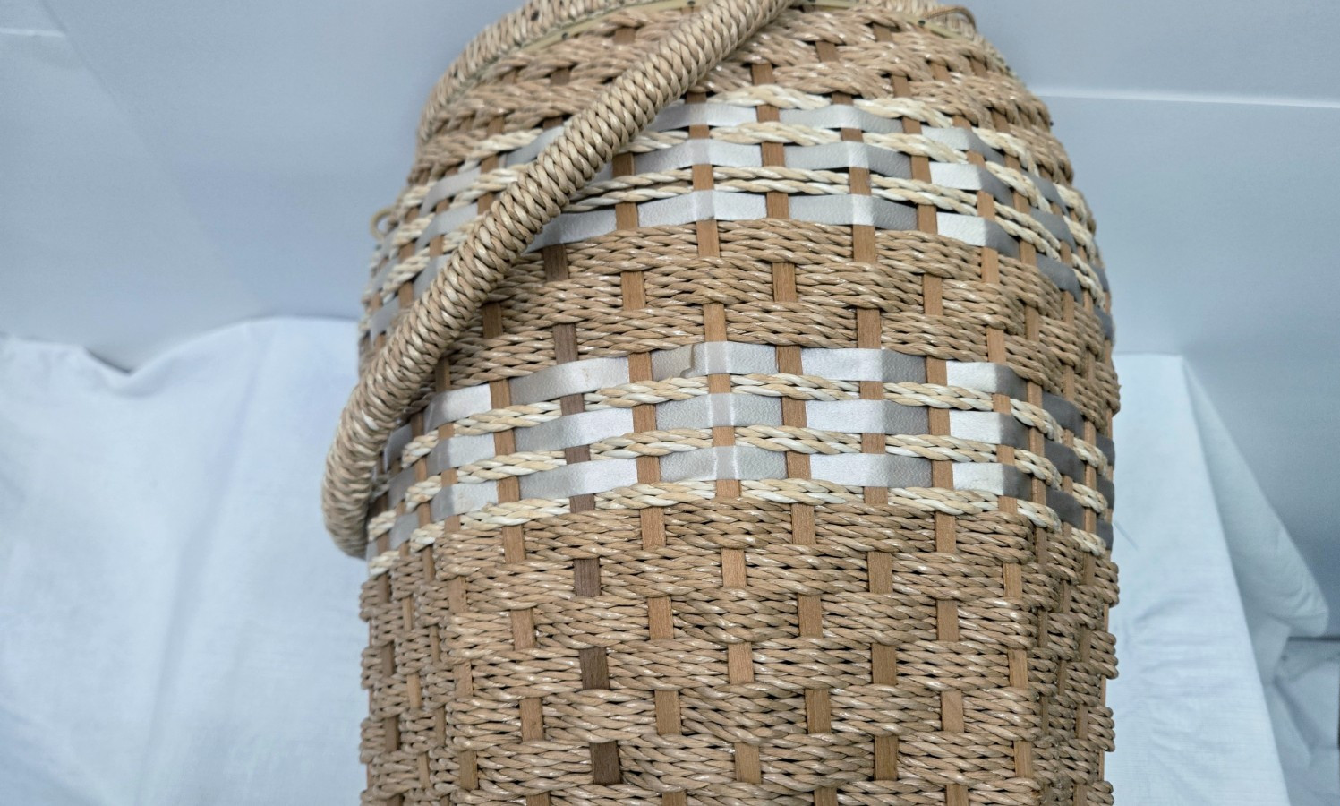 Vintage Dritz Large Round MCM Sewing Basket Woven Wicker Organizer Tray