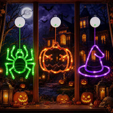 Halloween Window Lights, 3 Pack Pumpkin, Spider, Witch Hat Lights  Halloween De