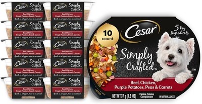 Cesar Simply Crafted Adult Wet Dog Food Toppers for Dry Food, Beef, Chicken, Pur