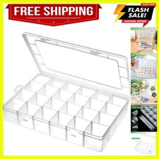 Large 24 Grids Plastic Organizer Box Adjustable Dividers,Clear Storage Box fo...