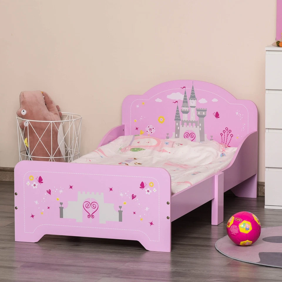 HOMCOM Letto per Bambini con Bordi in Legno Età 3-6 Anni 143x73x60cm Rosa - Immagine 3 di 4