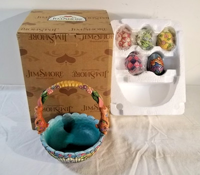 2006 Jim Shore Heartwood Creek Hunting Eggs Finding Joy Easter Basket Decoration