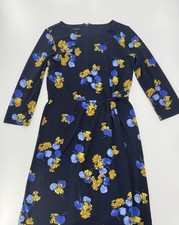 Talbots Womens 10 Navy Floral Dress Long Sleeve Fit Flare