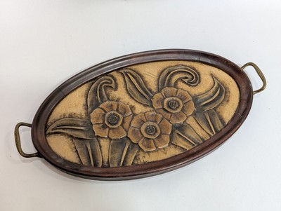 Vintage Holz Oval Geschnitzt Tablett Floral Mid Century Deko Schlüssel Ornament