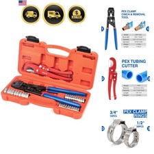 PEX Clamp Tool Kit with Cutter for 3/8 1/2 3/4 1 Inch Cinch Removal Rings Set