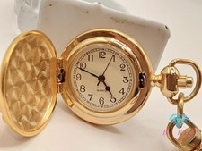 Keychain Used Pocket Watch Gold Flower Engraving Lobster Claw Nurse Analog