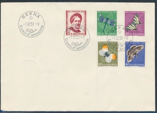 LS75766 Switzerland 1951 pro juventute butterflies FDC used