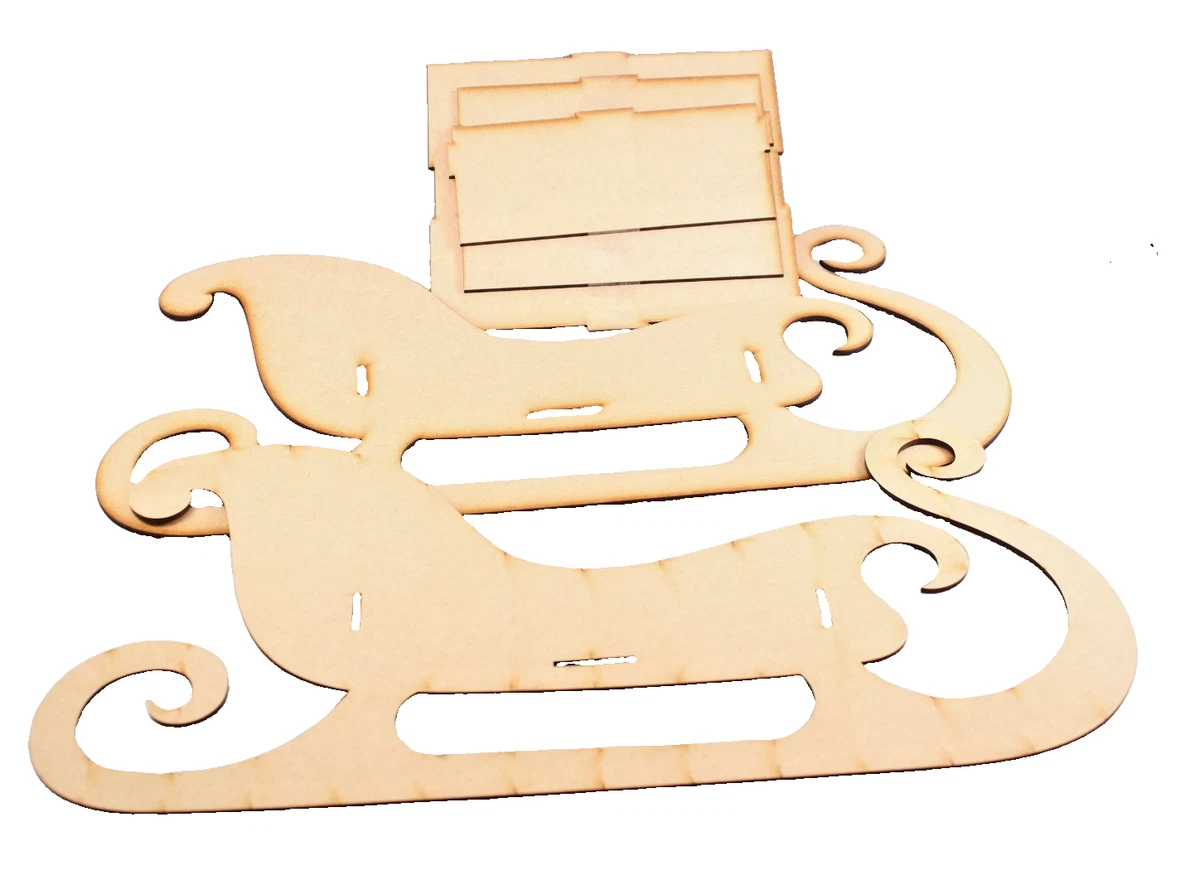 Trineo Papá Noel 3mm MDF corte láser grande 41cm largo para montar y decorar