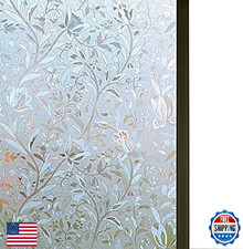 Niviy 29,5 x 118 pouces film de fenêtre statique à accrocher 3D fleur givrée confidentialité