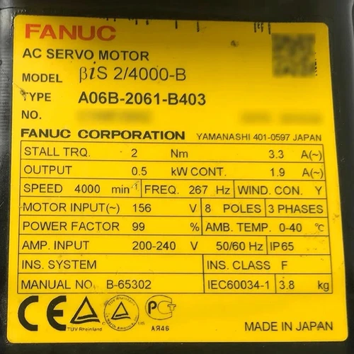 Servomotor FANUC A06B-2061-B403 A06B2061B403 1 PIEZA nuevo envío gastado - Imagen 2 de 4
