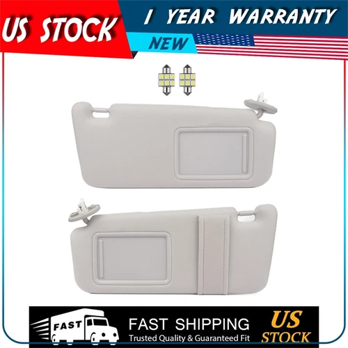 Left Right Pair Gray Sun Visor for 2009-2016 Toyota Venza + Mirror Light Free