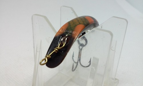 Vtg HELIN FLATFISH F4 Style Black Perch 1 1/2" Fly Rod Crankbait Fishing Lure - 第 2/7 張圖片