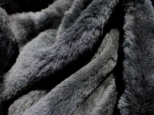 sheepskin shearling leather hide Black Super Silky Hair -Charcoal Crocodile back - Picture 4 of 7