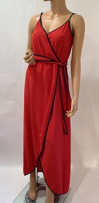 felicity coco dress Red Navy Trim Size S/XS Max Wrap Spaghetti Strips Belt