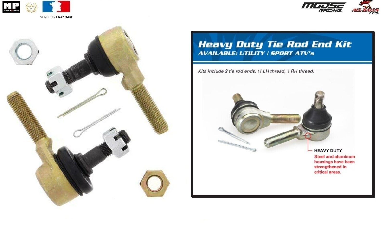 Kit rotule de direction 51-1011 mâle/mâle pour quad Yamaha YFM80 Raptor de 2002 à 2008