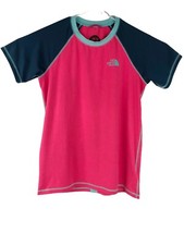 North Face Girls Amphibious T Shirt XL 18-20 Pink Blue UPF 50