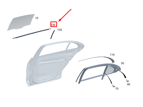 MERCEDES-BENZ S W223 Rear Right Outer Window Trim Bar A2236907003