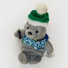 Coca Cola 1999 Bean Bag Plush Seal Vest Bottle Hat Christmas Ornament Gray Coke