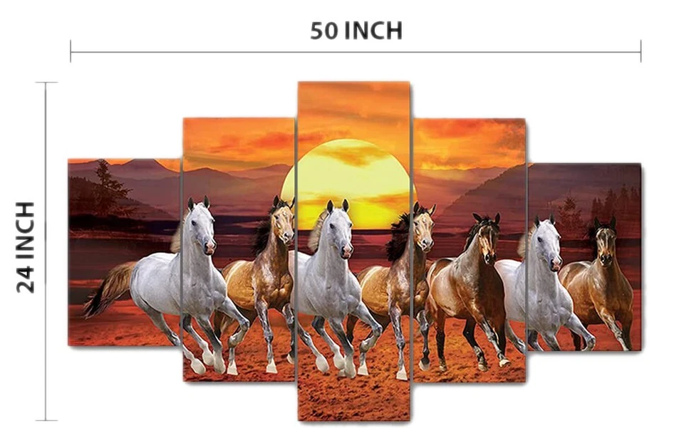 7 Running Horses Vastu Painting for Wall Decoration Set of 5 ( 125 x 60 Cm ) - Image 2 of 3
