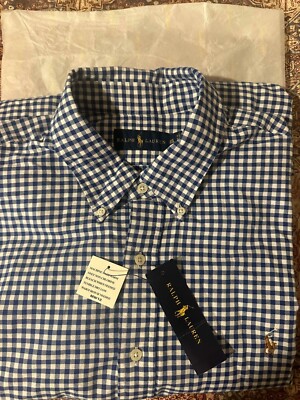 Recan Ralf Recent Ralph Lauren Mens Blue Gingham Checks Polo Pony Casual Shirt XXL ...