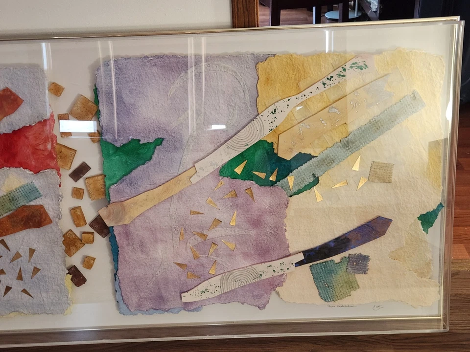 Caja de sombra acrílica arte encontrado dimensional abstracto original firmado 72 x 30 x 3,75 Foto 4 de 4