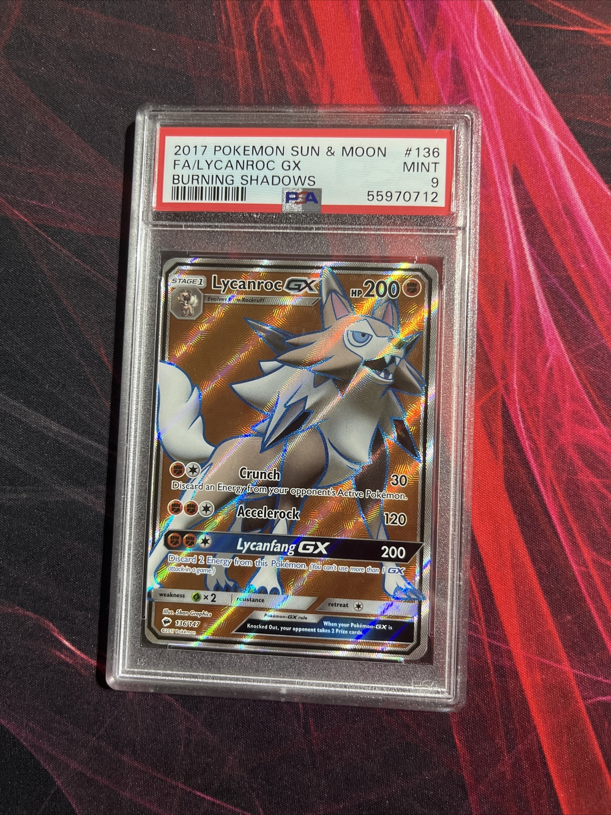 2017 Pokémon Burning Shadows #136 Lycanroc GX Full Art PSA 9