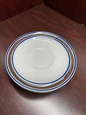 Set of 4 SALEM Stoneware GEORGETOWN Saucers Brown Blue Band 6 1/4