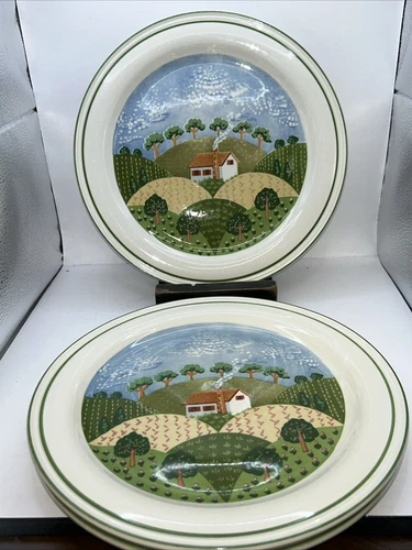 Vintage Sangostone Country Cottage 3645 Set of 3 Dinner Plates 10 3/4" Ironstone