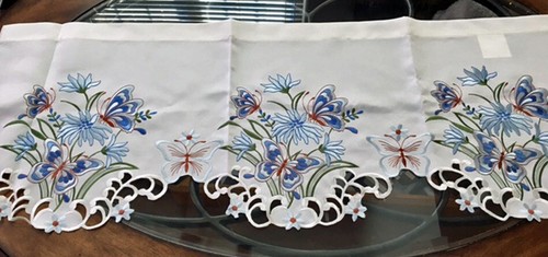 Embroidered Butterfly Valance Blue Bouquet Floral Spring Valance 40" Wide x 15"L - Picture 3 of 5