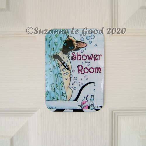 Siamese Cat art painting Shower Room sign original design by Suzanne Le Good - Picture 3 of 3