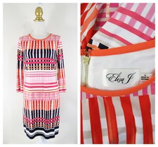 Eliza J. Womens Pink Orange Black Cross Hatch Sheath Dress Size 10 NWT $128