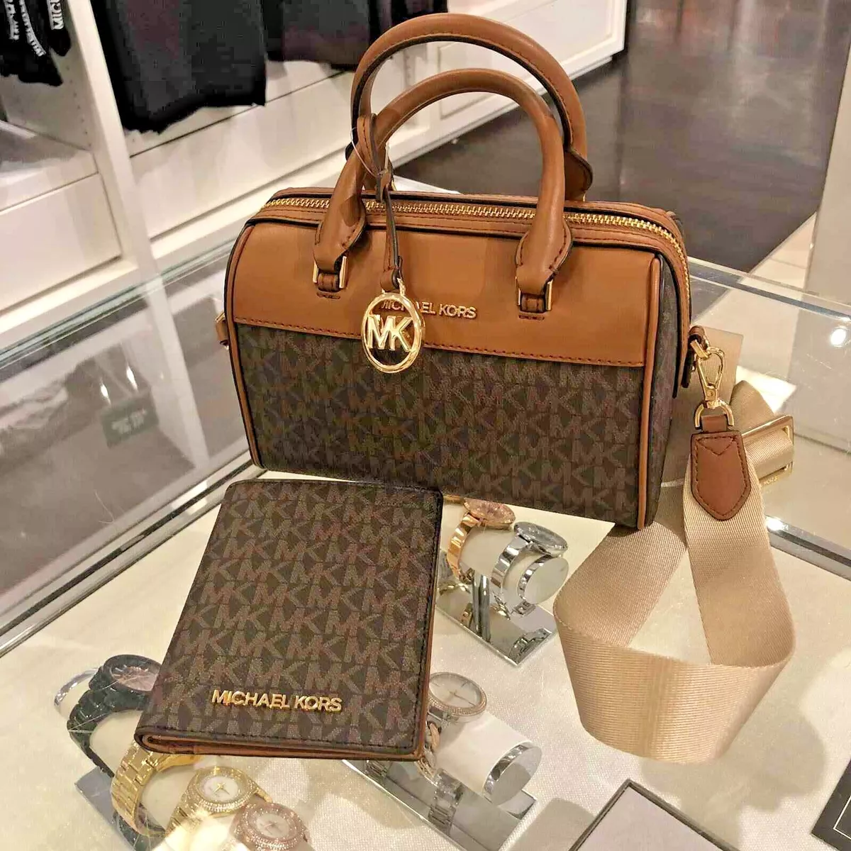 MICHAEL KORS TRAVEL XS MINI DUFFLE SHOULDER CROSSBODY BAG + PASSPORT CASE