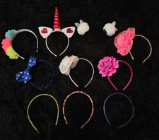 Lot 10 girl HEADBANDS glitter PINK WHITE FLOWER blue bow PARTY HAIR accessories