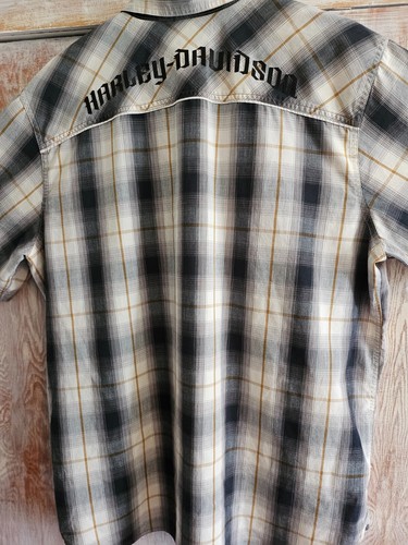 Harley Davidson Herren kariertes Performance Kurzarm Hemd schwarz grau gold - Bild 12 von 12
