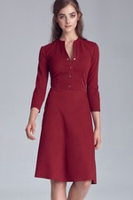 Robe Ajustée Evasée Bordeaux Chic Élégante Manches 3/4 Taille S 36 NIFE S123