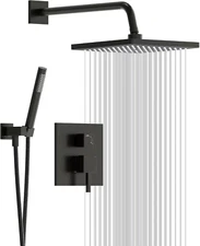 Shower Faucet Set, Black Shower System with 10 Inches Rain Head and Handheld Spr