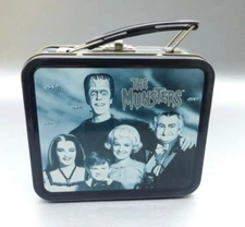 Vintage 90s The Munsters Metal Lunch Box Tin Pail Retro Zombie Vampire Werewolf