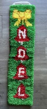 1976 70s Vtg 34" Latch Hook Yarn Christmas NOEL Bells Wall Door Decor Red Green