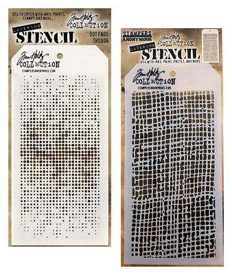 Tim Holtz Stampers Anonymous Stencils Fading Dots & Burlap Thread Line Set