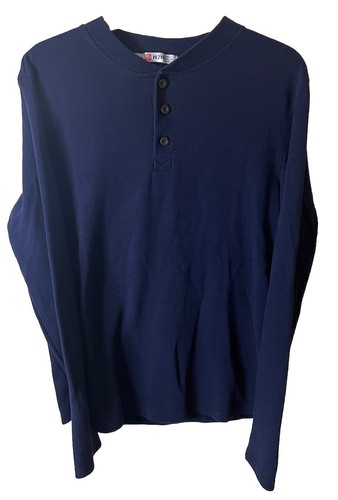 Mens H2H Blue Long Sleeve Henley 1/4 Button Thermal Pullover Size Large - Foto 1 di 4