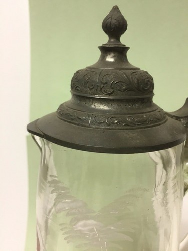 Large Blown Glass Wine Pitcher with Pewter Lid ~Mary Gregory-type ~ Germany~WN38 - Picture 6 of 12
