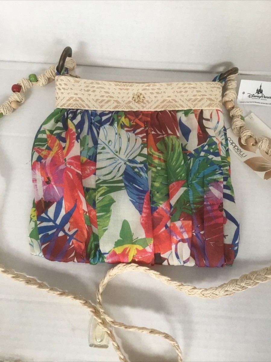 NWT CAPPELLI STRAWORLD TROPICAL FABRIC AND STRAW CROSSBODY PURSE ZIP CLOSURE