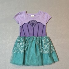 Disney Princess Ariel Fit Flare Glitter Shell Dress 4T Purple Green