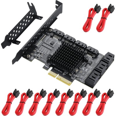 PCIE 4X SATA Karte 10 Ports, SATA3.0 HDD 6G Erweiterungskarte,PCI-E 3.0 Contr...