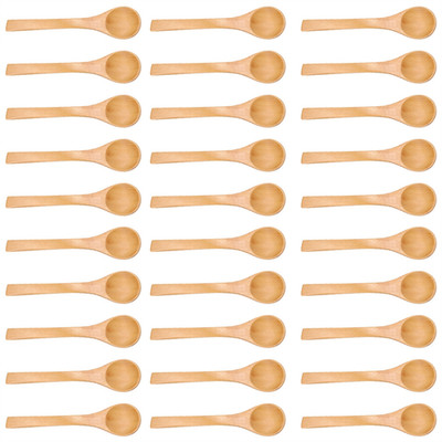 30x Mini Natural Wooden Children Spoon Kitchen Condiment Tool SET