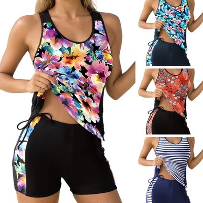 Damen Tankini mit Shorts Set Badeanzug hoch verstellbar