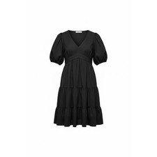 Boden Puff Sleeve Tiered Maxi Dress 100% Cotton Black size 16/18