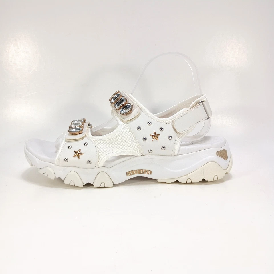 Skechers D'Lites Simple And Stylish Womens 9 Jewel Embellished White Sandals - Image 4 of 4